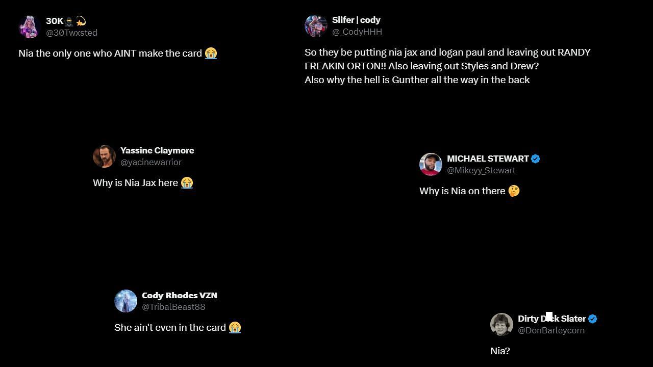 Fans react to Nia Jax being featured on the card (Credit: Fan reactions via X)